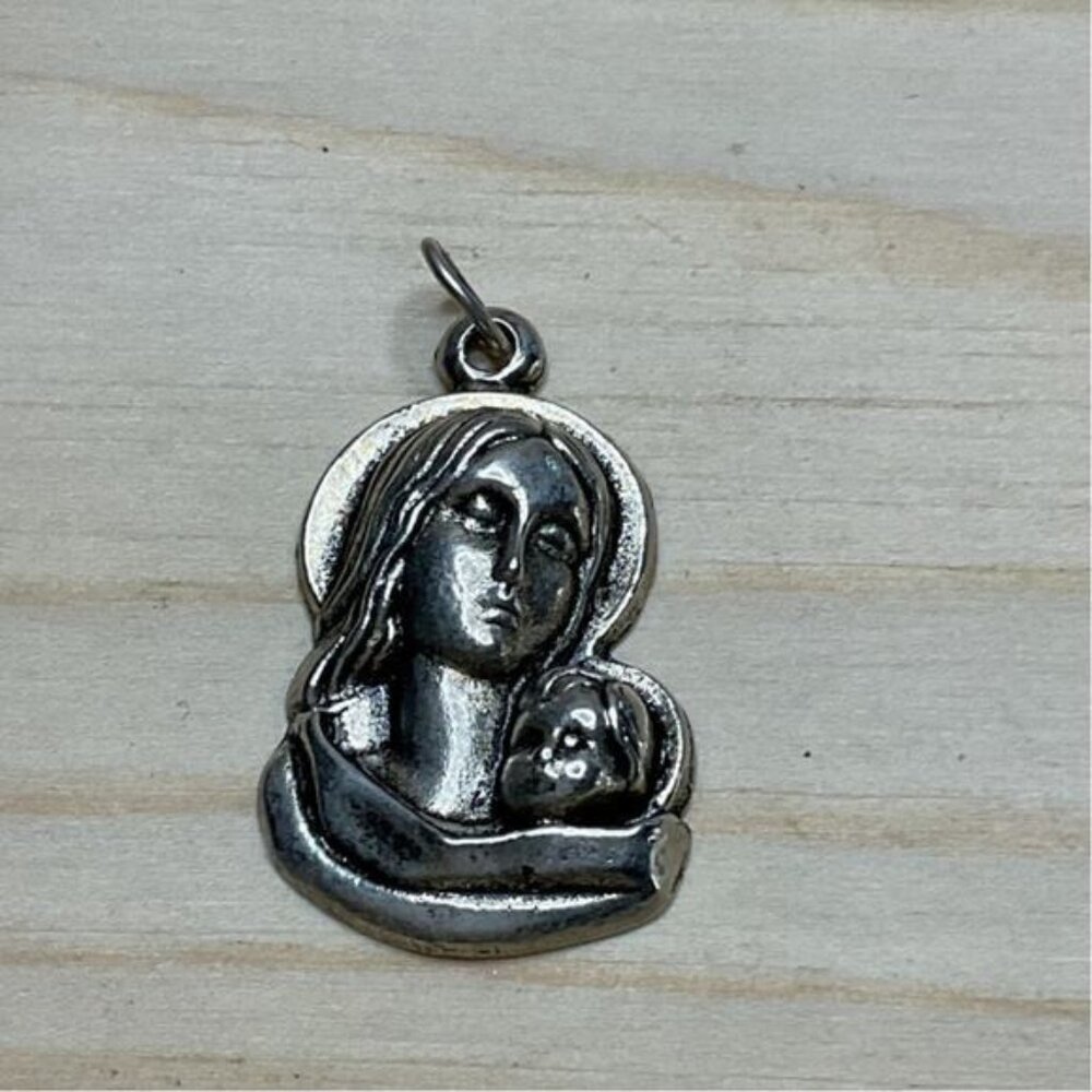 Mother And Child Religious Pendant Silver-Tone